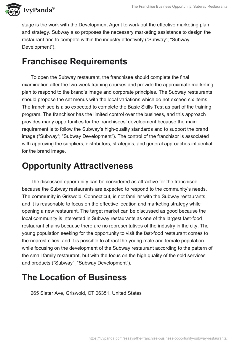 The Franchise Business Opportunity: Subway Restaurants. Page 3