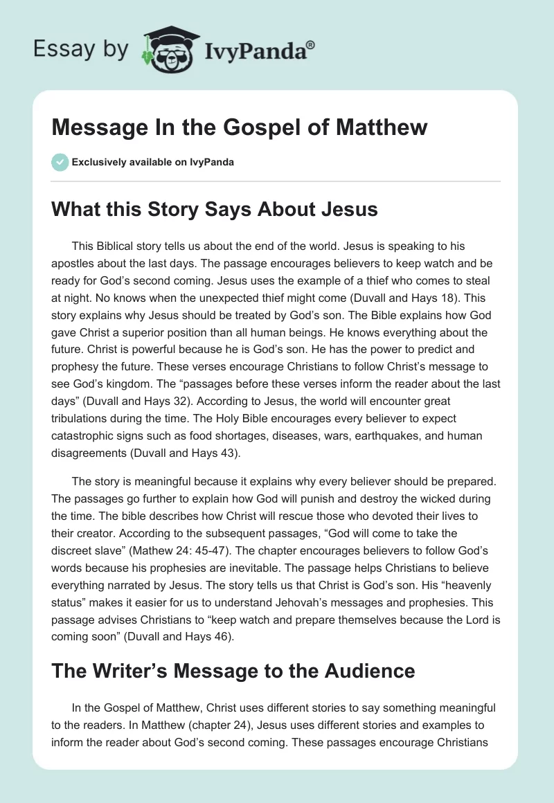 Message In the Gospel of Matthew. Page 1
