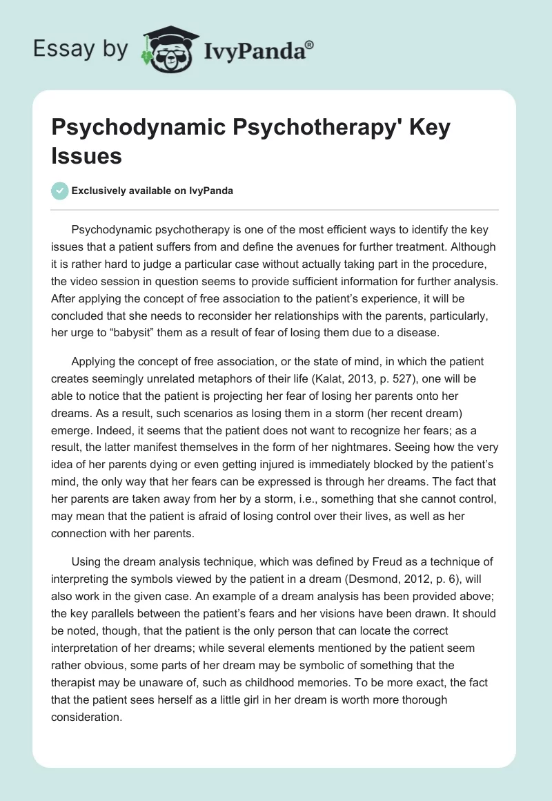 Psychodynamic Psychotherapy' Key Issues. Page 1