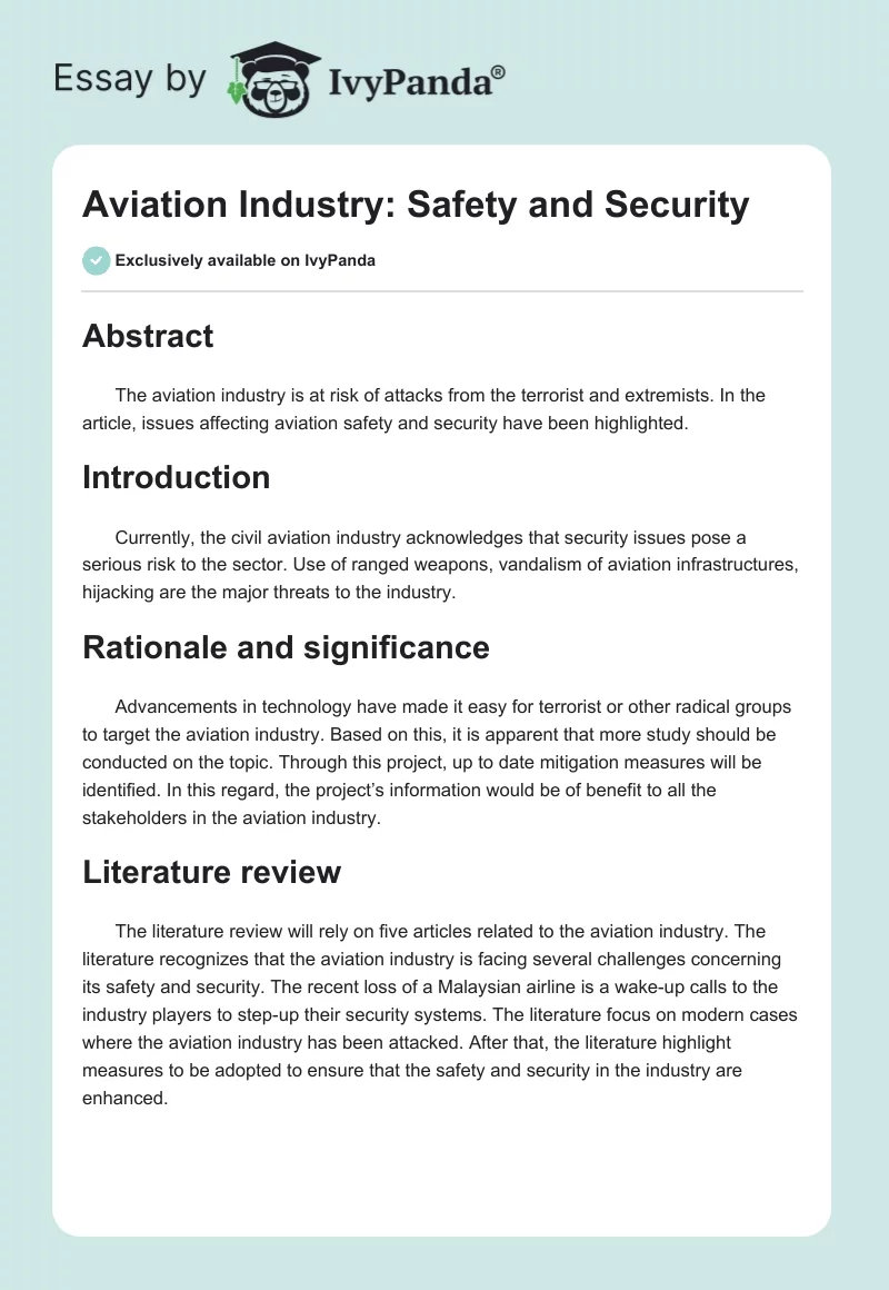 Aviation Industry: Safety and Security. Page 1