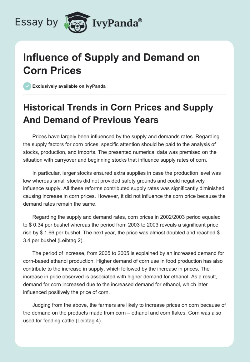 Influence of Supply and Demand on Corn Prices. Page 1