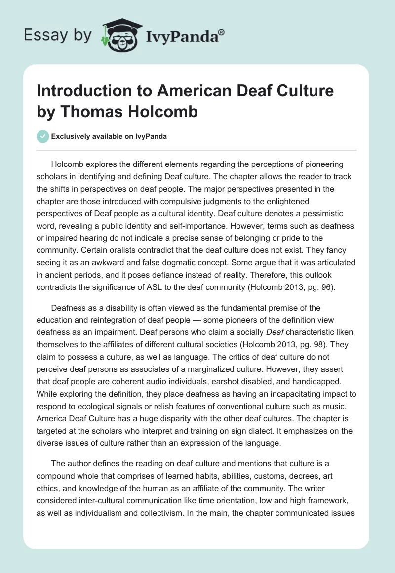 Introduction to American Deaf Culture by Thomas Holcomb. Page 1