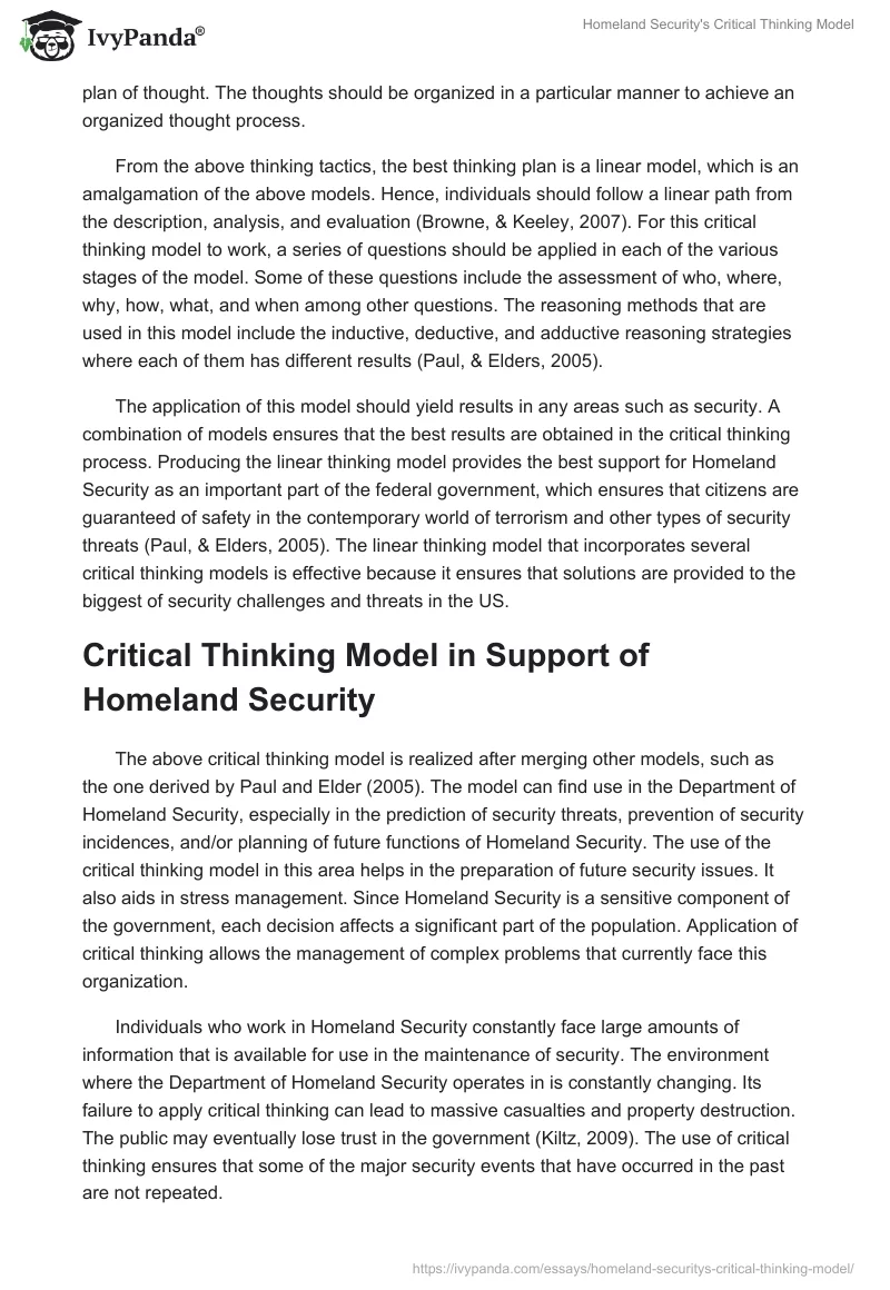 Homeland Security's Critical Thinking Model. Page 2