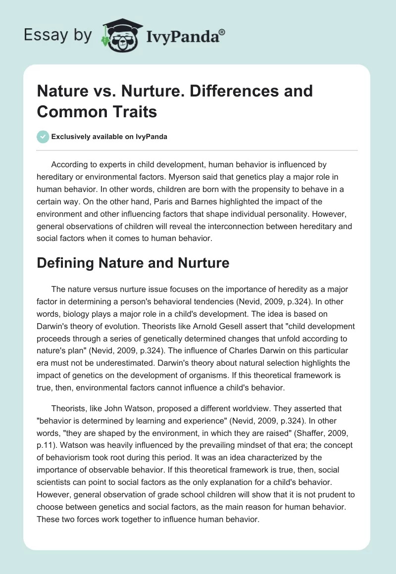 Nature vs. Nurture. Differences and Common Traits. Page 1