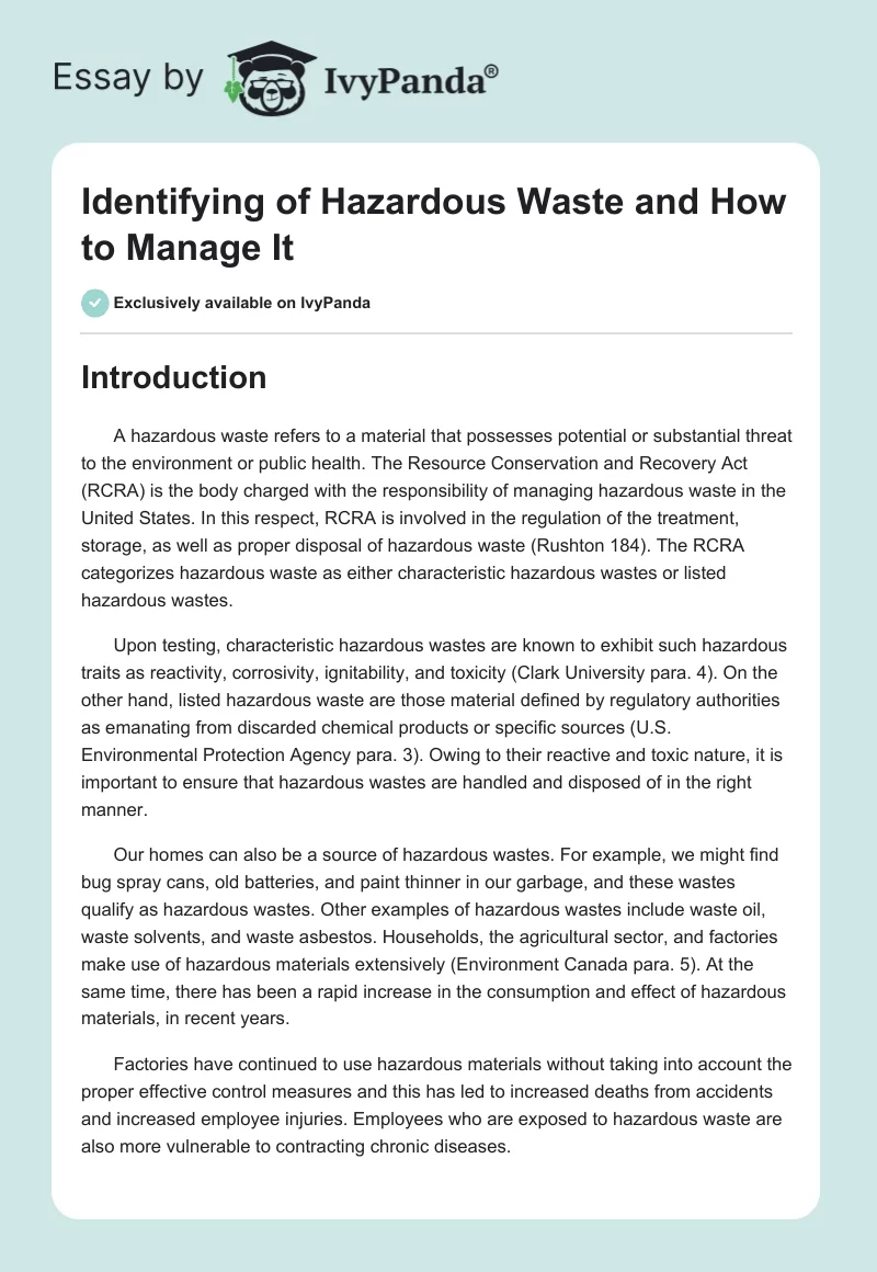 Identifying of Hazardous Waste and How to Manage It. Page 1