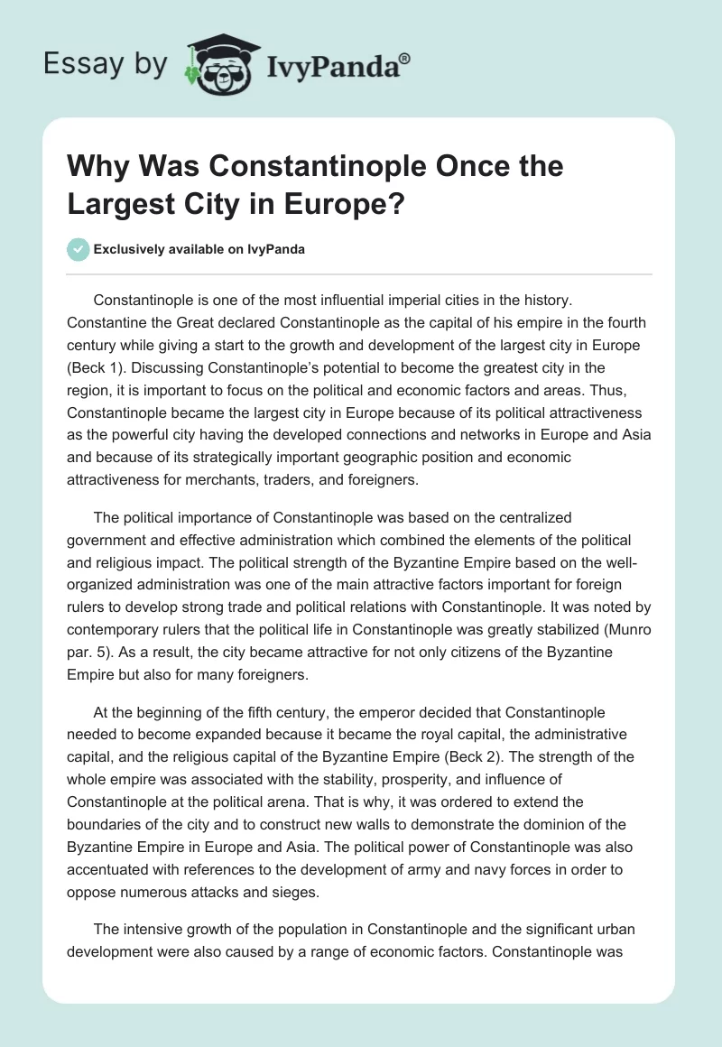 Why Was Constantinople Once the Largest City in Europe?. Page 1