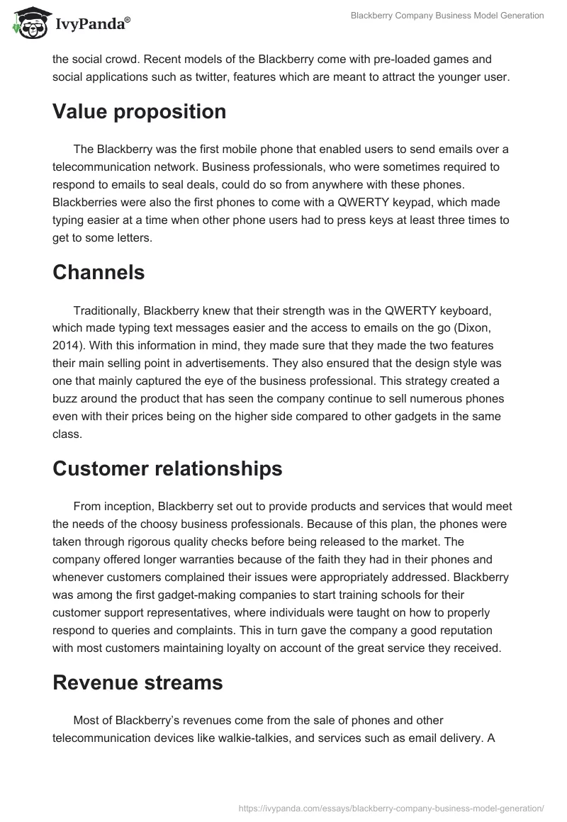 Blackberry Company Business Model Generation. Page 2