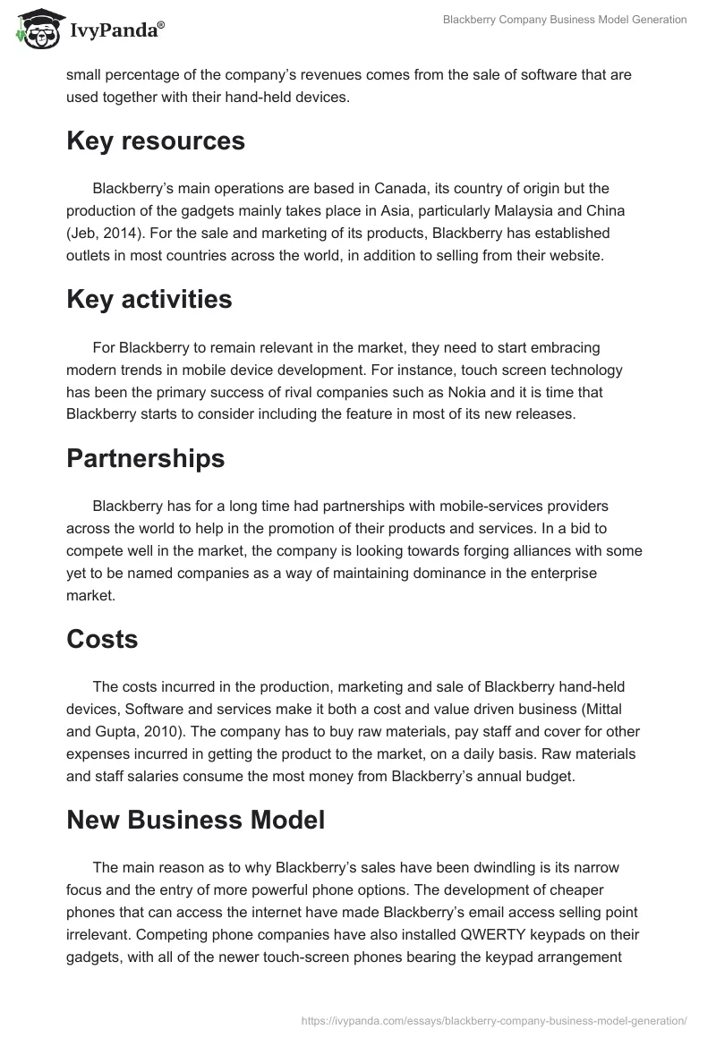 Blackberry Company Business Model Generation. Page 3