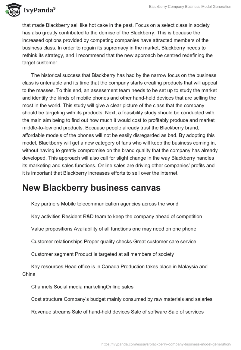 Blackberry Company Business Model Generation. Page 4