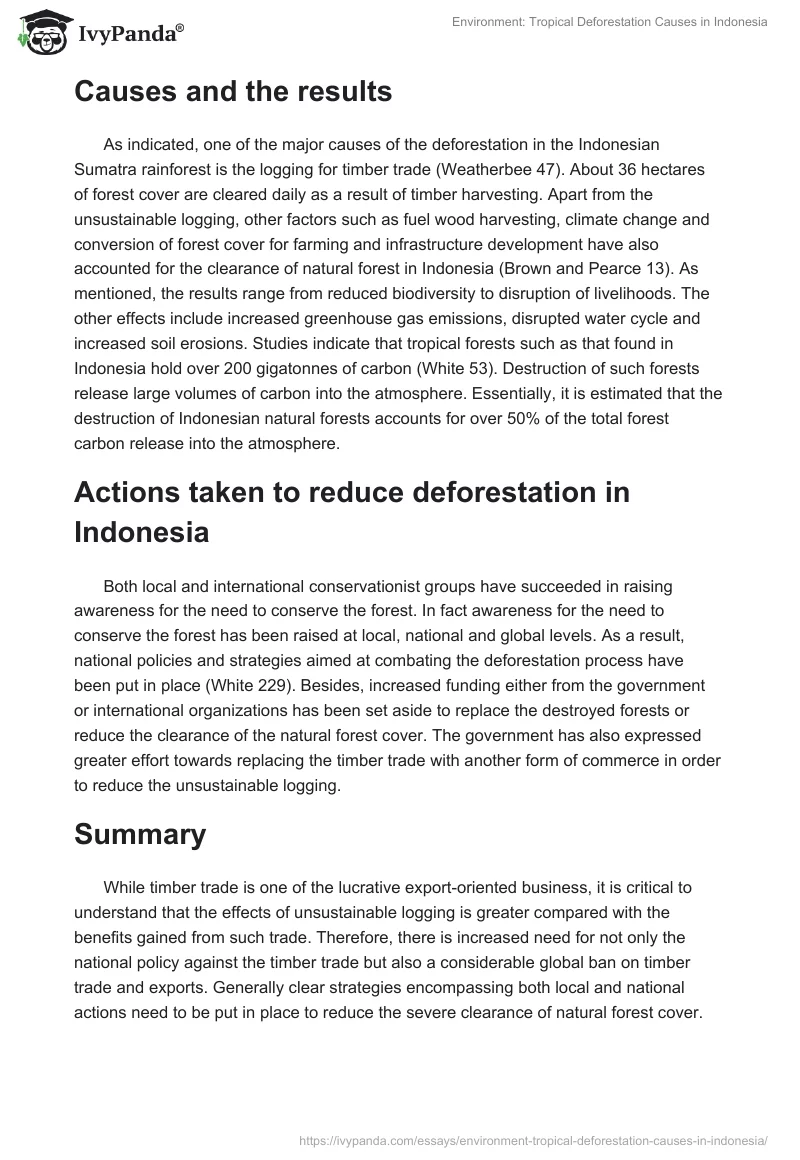 Environment: Tropical Deforestation Causes in Indonesia. Page 2