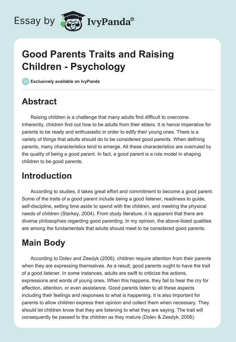 Good Parents Traits and Raising Children - Psychology. Page 1