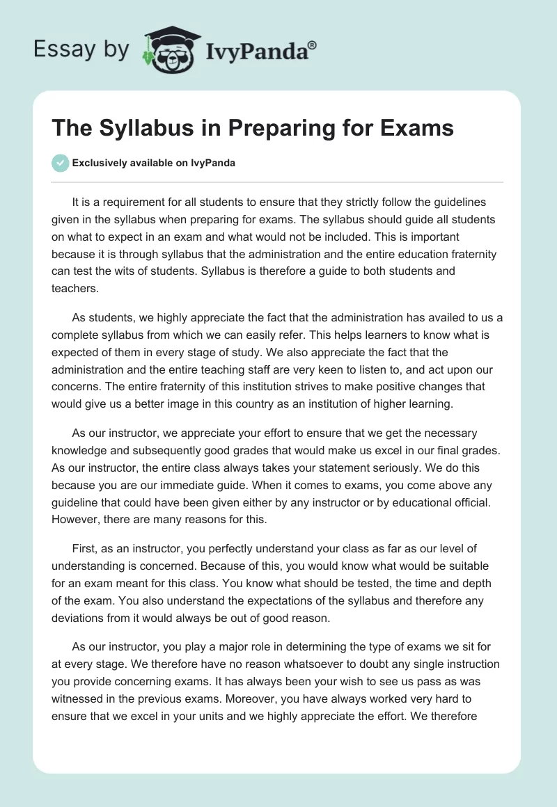 The Syllabus in Preparing for Exams. Page 1