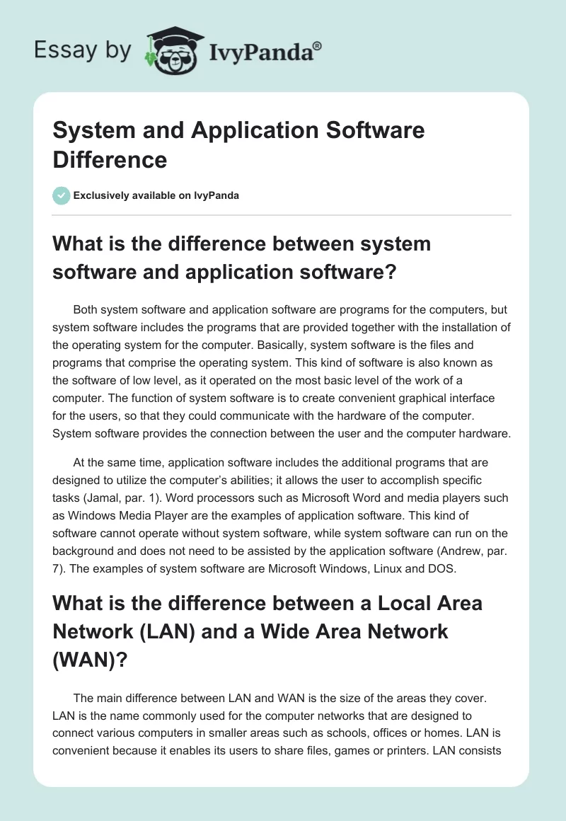 System and Application Software Difference. Page 1
