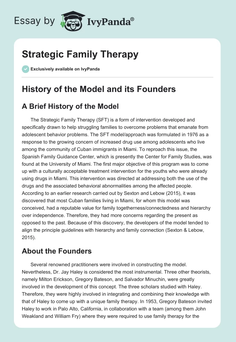 Strategic Family Therapy. Page 1