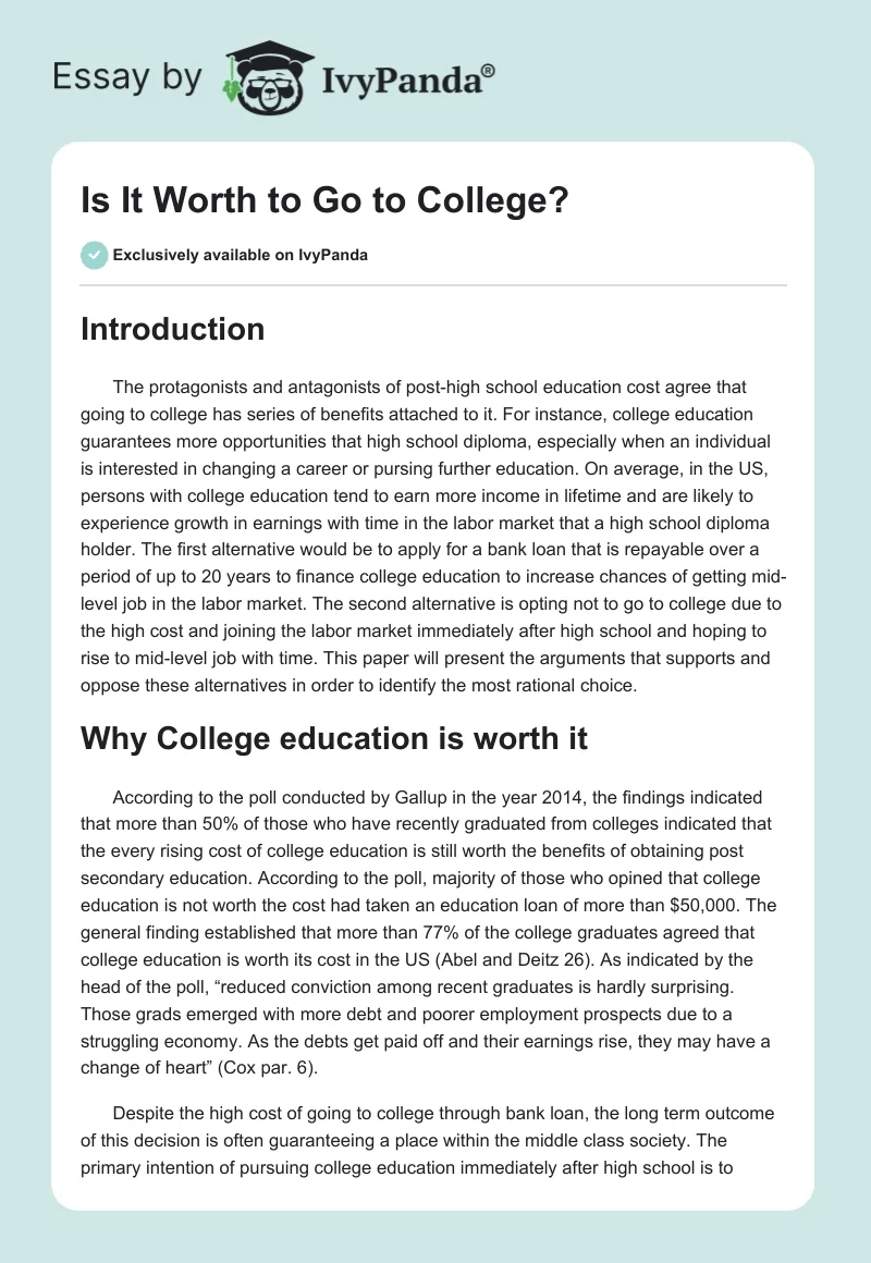 Is It Worth to Go to College?. Page 1