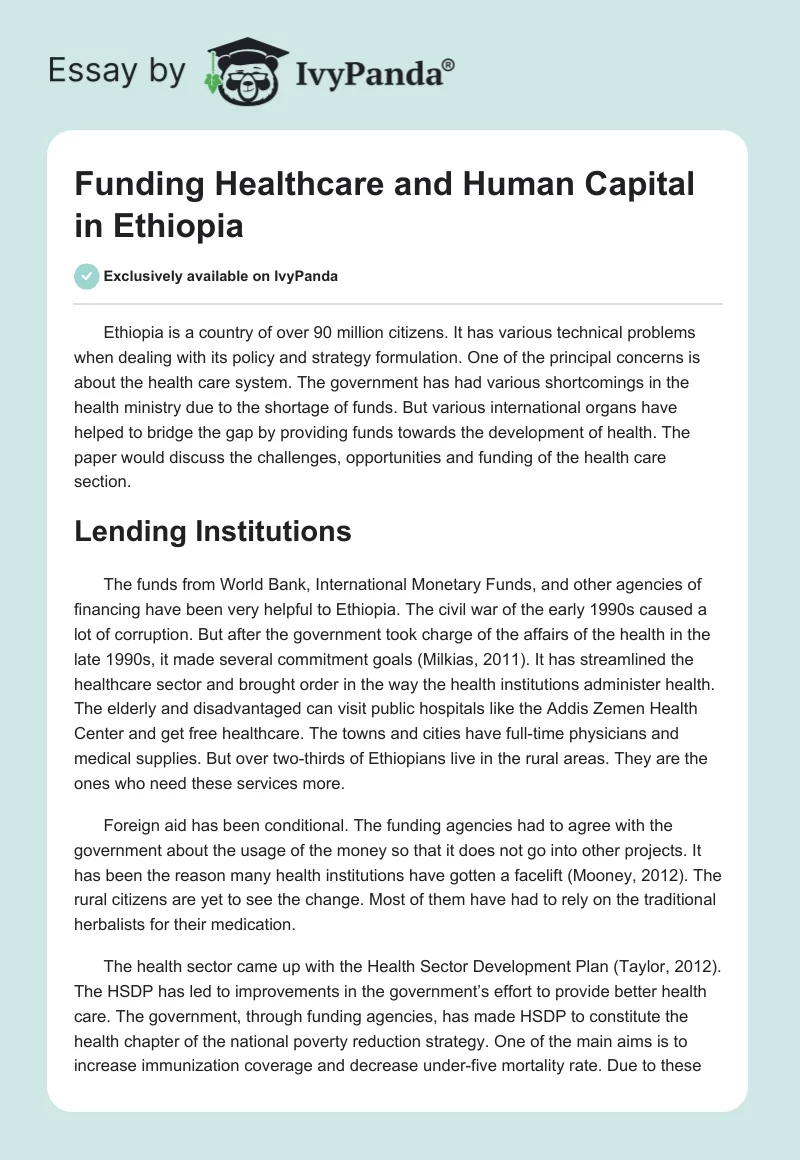 Funding Healthcare and Human Capital in Ethiopia. Page 1