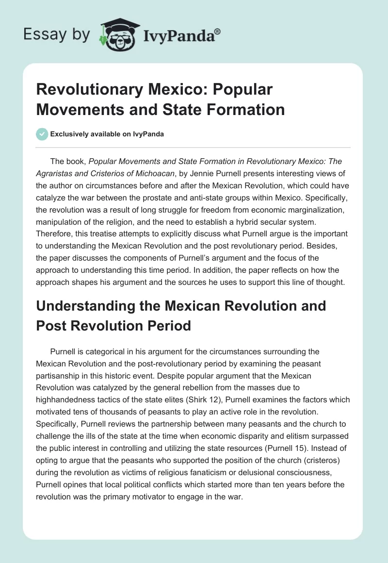 Revolutionary Mexico: Popular Movements and State Formation. Page 1