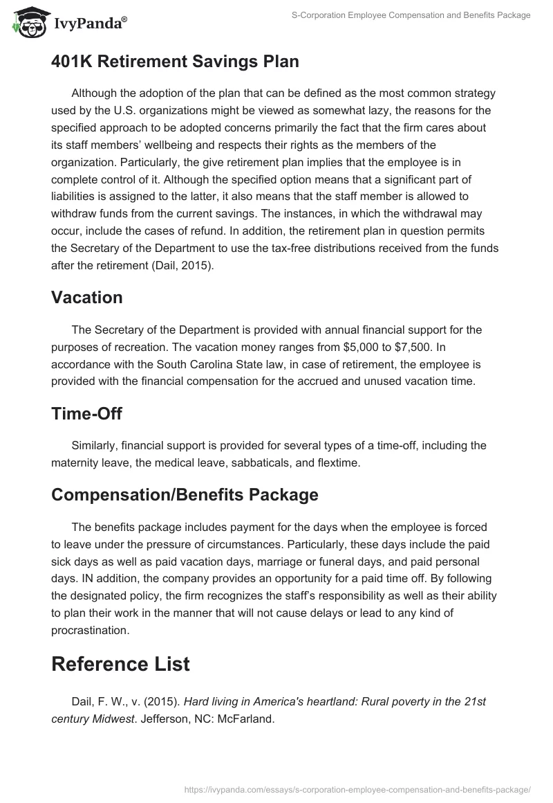 S-Corporation Employee Compensation and Benefits Package. Page 2