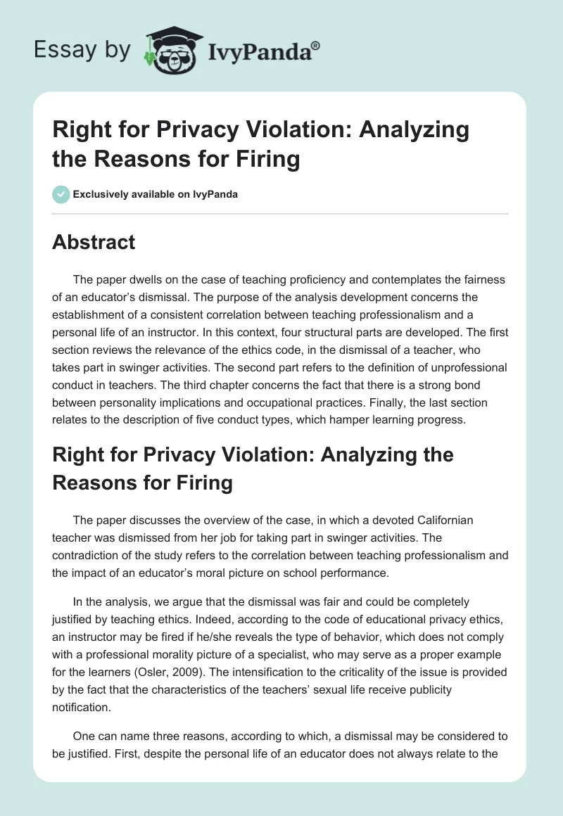 Right for Privacy Violation: Analyzing the Reasons for Firing. Page 1