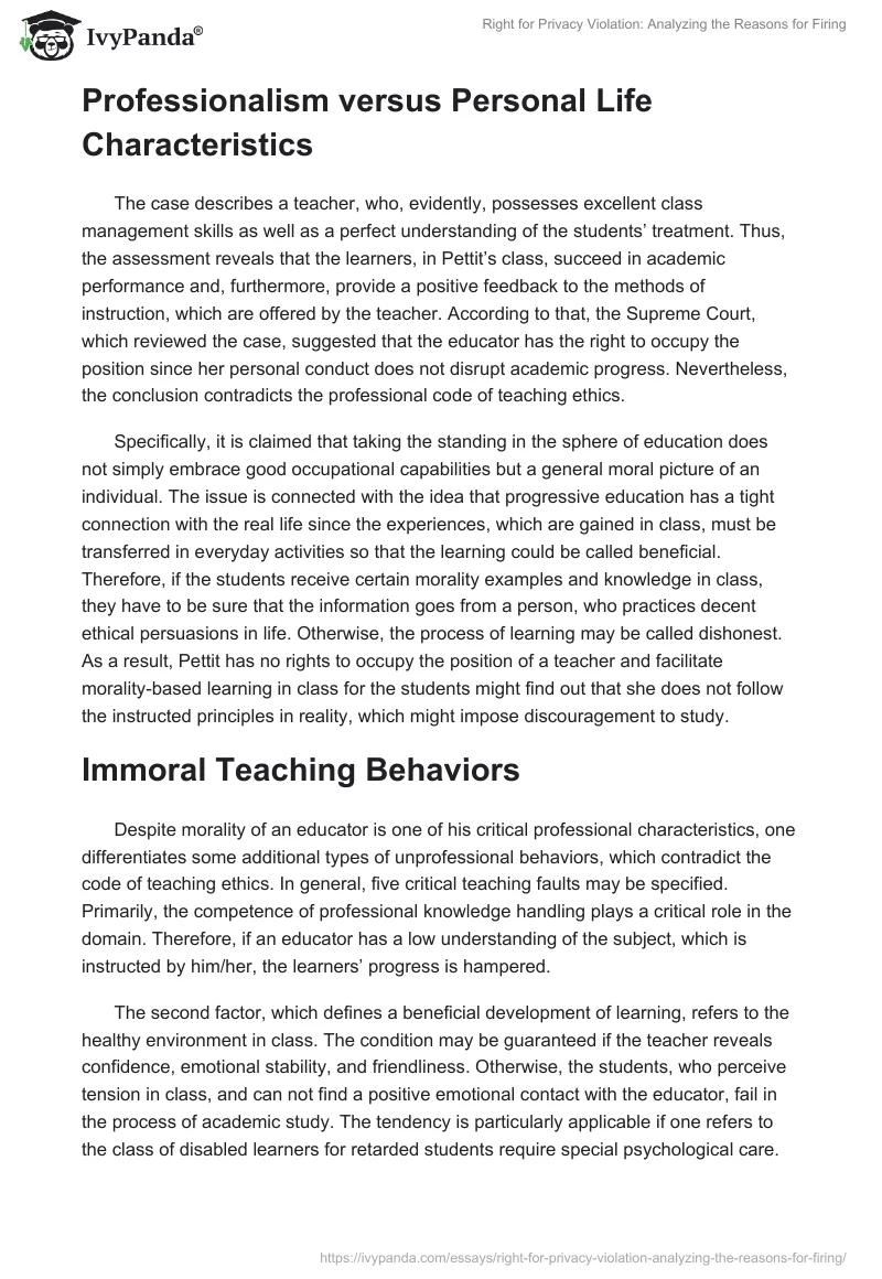 Right for Privacy Violation: Analyzing the Reasons for Firing. Page 3