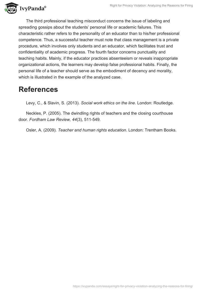 Right for Privacy Violation: Analyzing the Reasons for Firing. Page 4