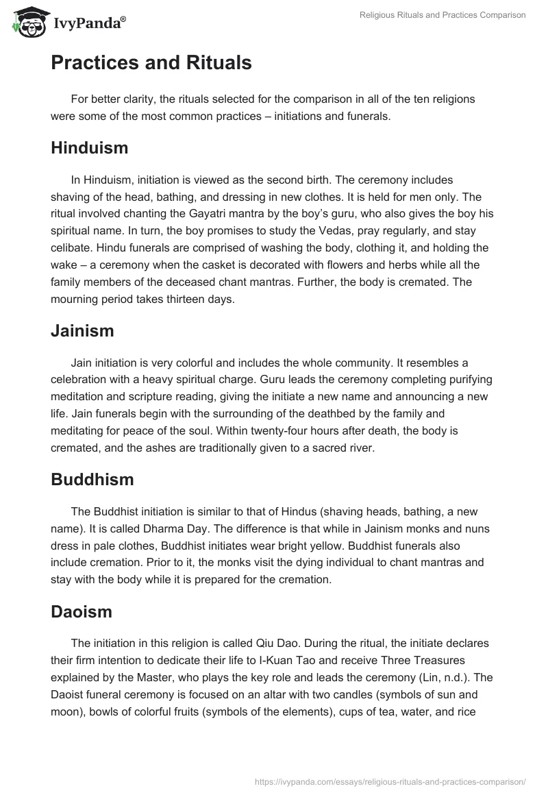 Religious Rituals and Practices Comparison. Page 2