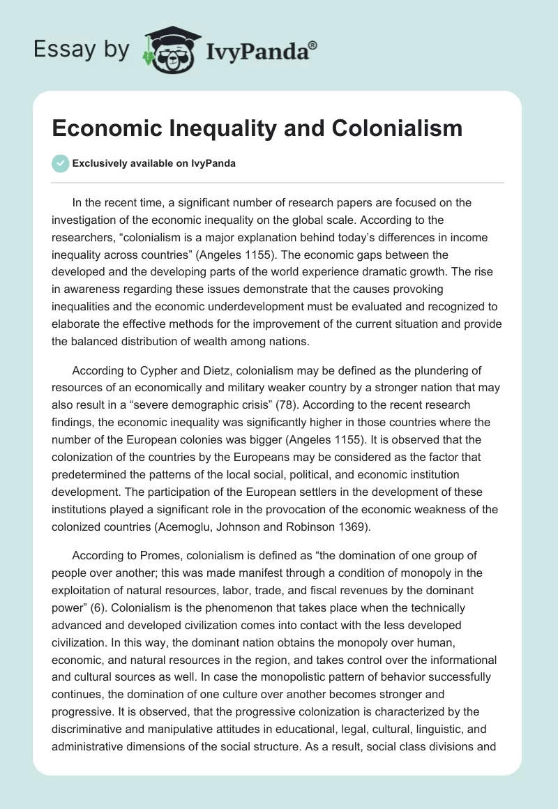 Economic Inequality and Colonialism. Page 1