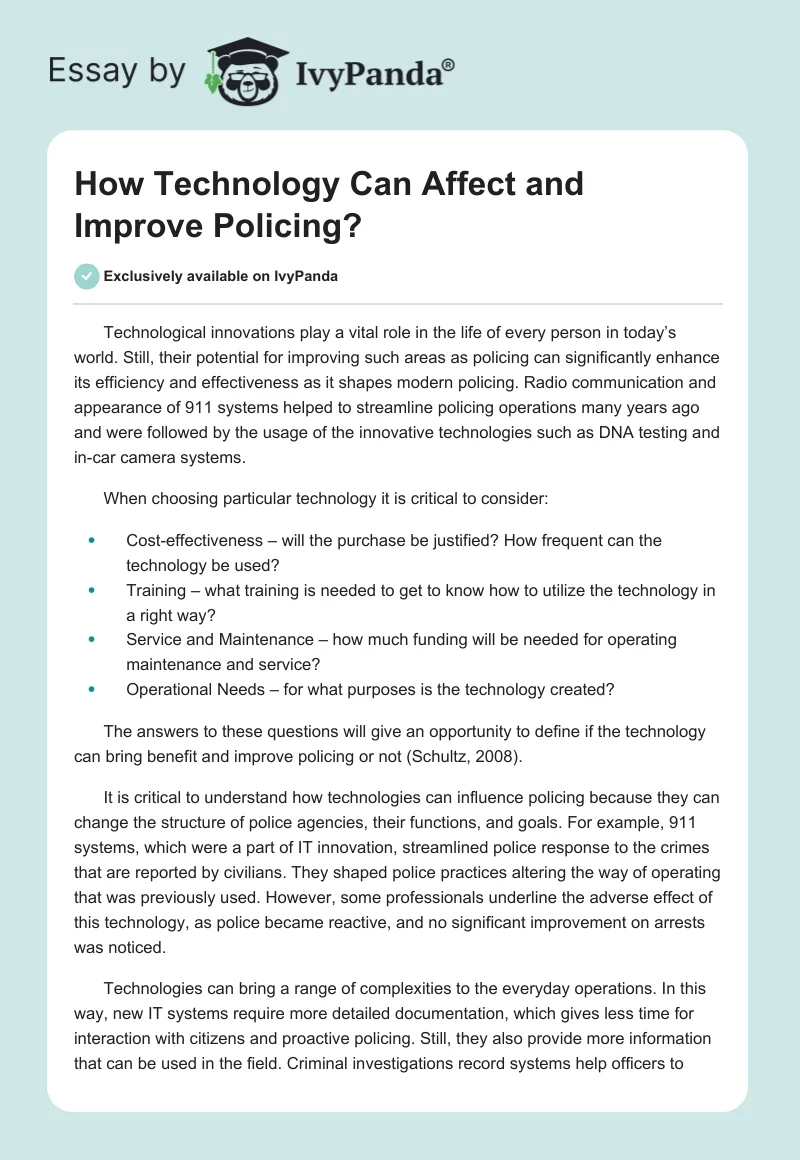 How Technology Can Affect and Improve Policing?. Page 1