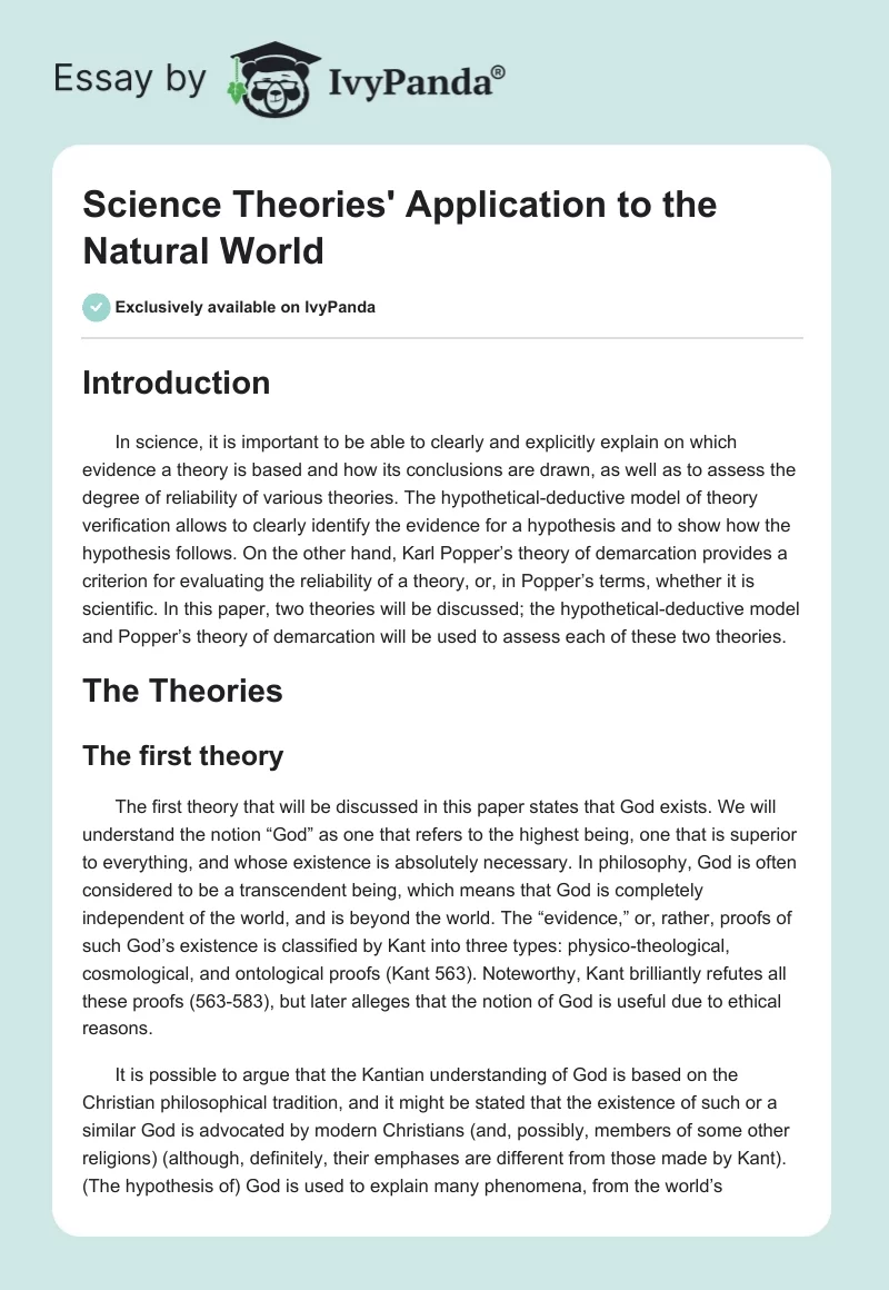 Science Theories' Application to the Natural World. Page 1