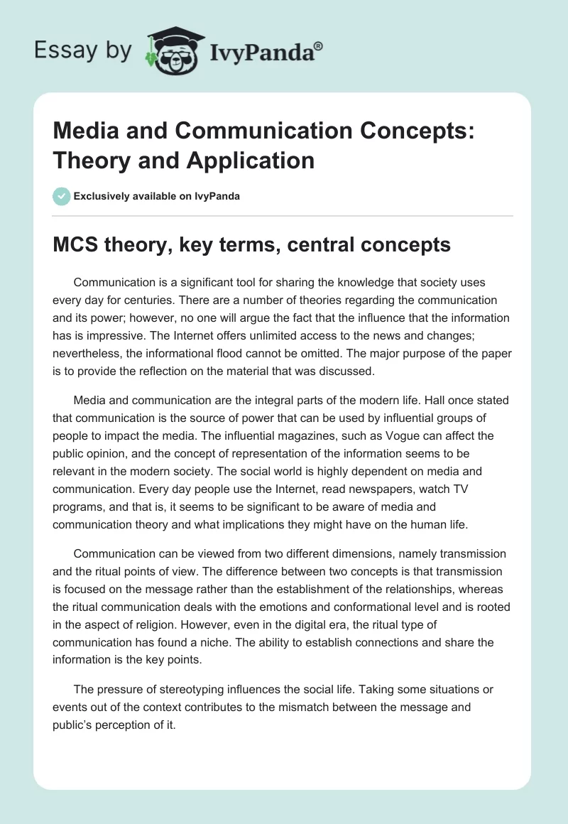 Media and Communication Concepts: Theory and Application. Page 1