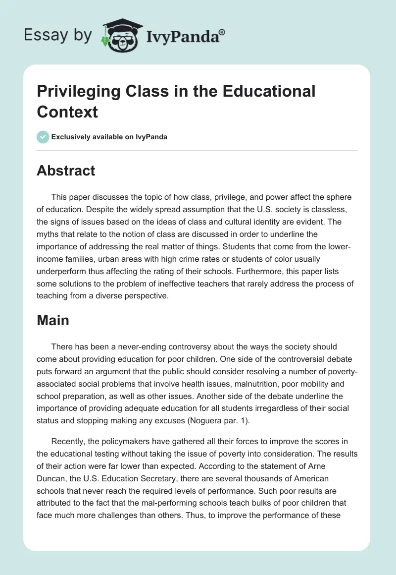 Privileging Class in the Educational Context. Page 1