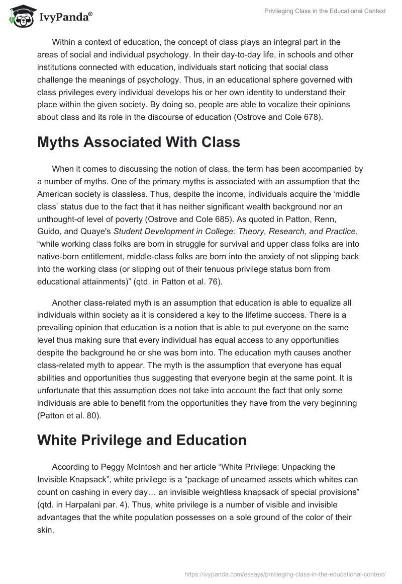 Privileging Class in the Educational Context. Page 3