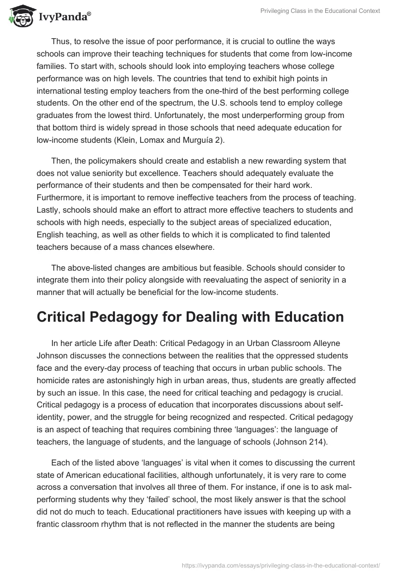 Privileging Class in the Educational Context. Page 5
