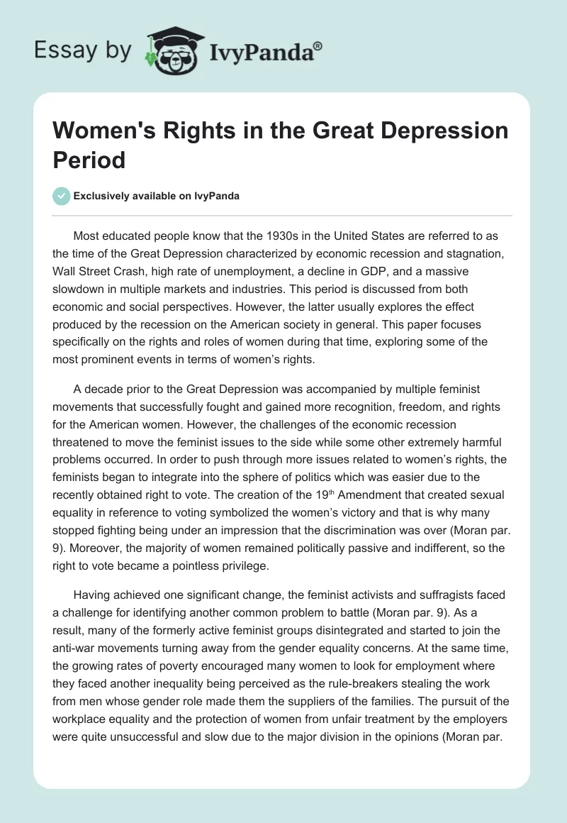 Women's Rights in the Great Depression Period. Page 1