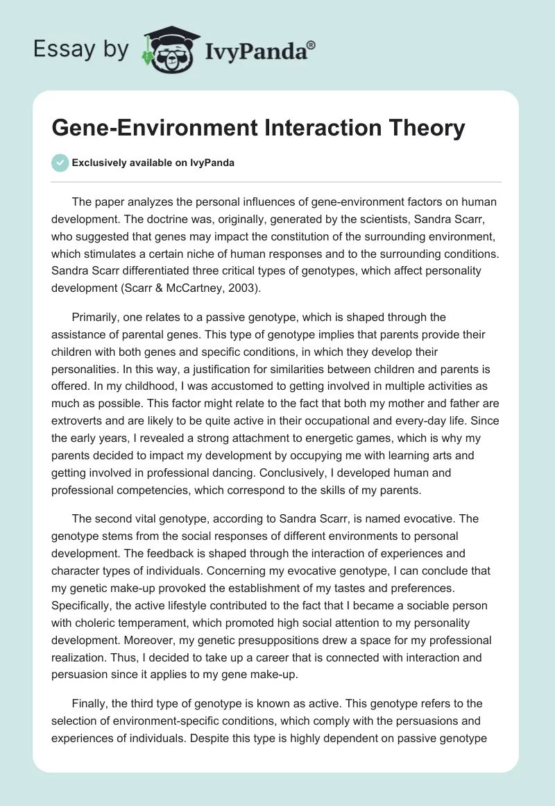 Gene-Environment Interaction Theory. Page 1
