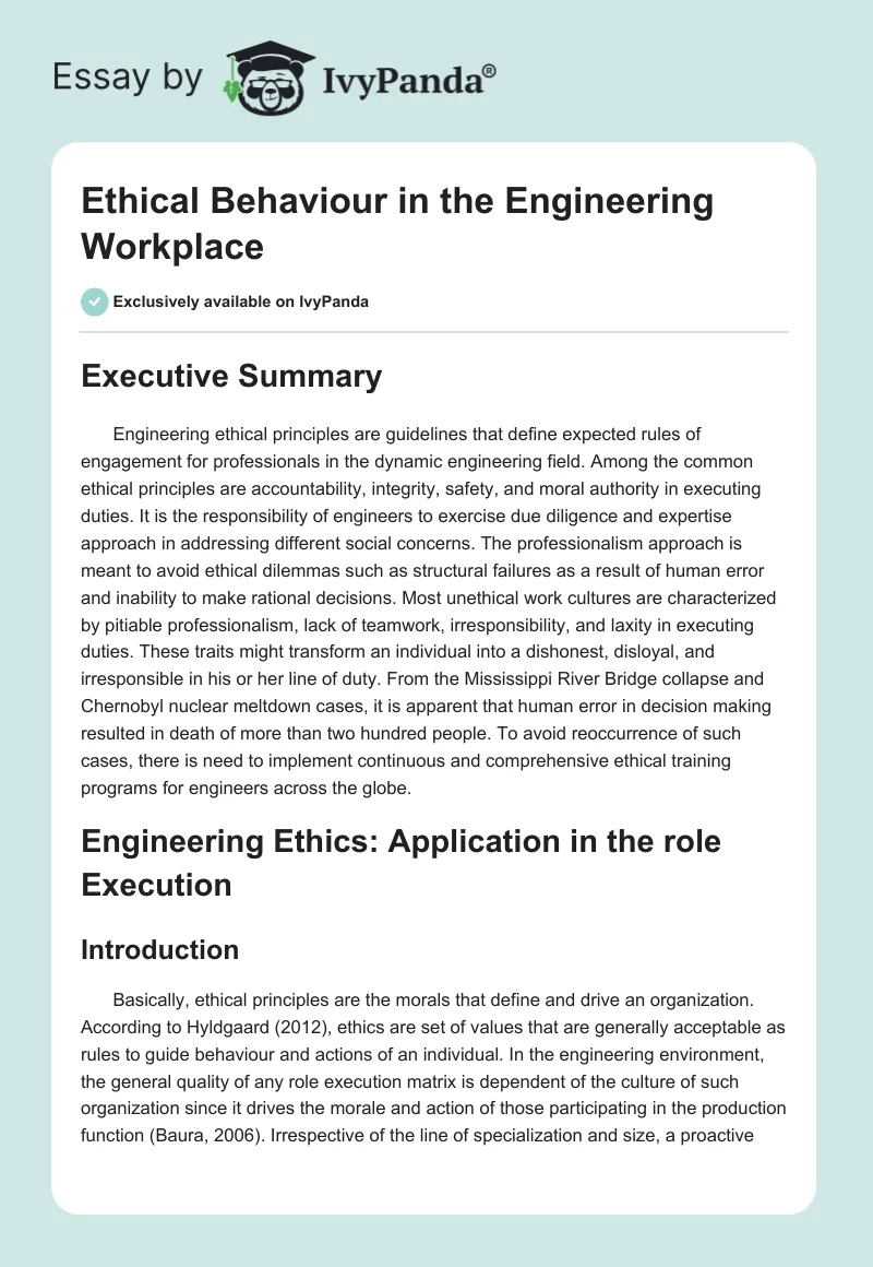 Ethical Behaviour in the Engineering Workplace. Page 1