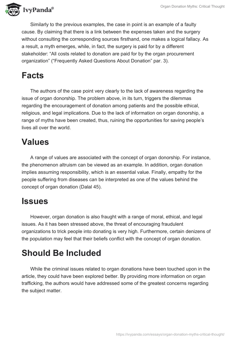 Organ Donation Myths: Critical Thought. Page 2