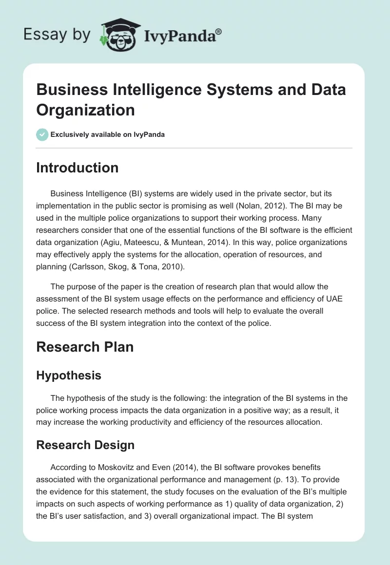 Business Intelligence Systems and Data Organization. Page 1
