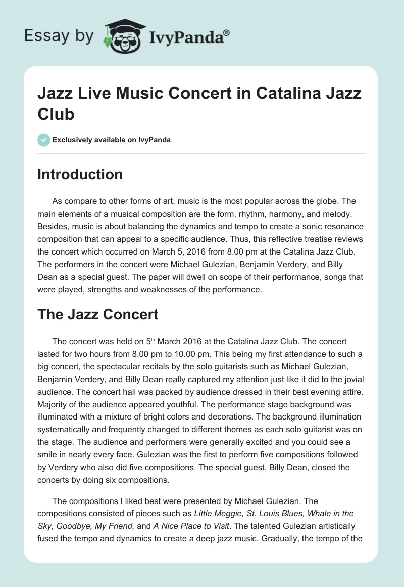 Jazz Live Music Concert in Catalina Jazz Club. Page 1