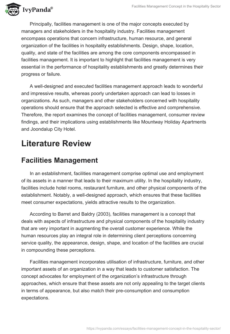 Facilities Management Concept in the Hospitality Sector. Page 2