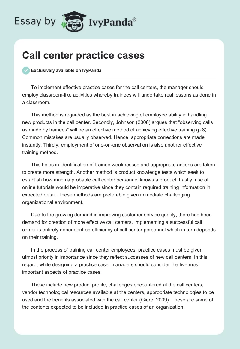 Call center practice cases. Page 1