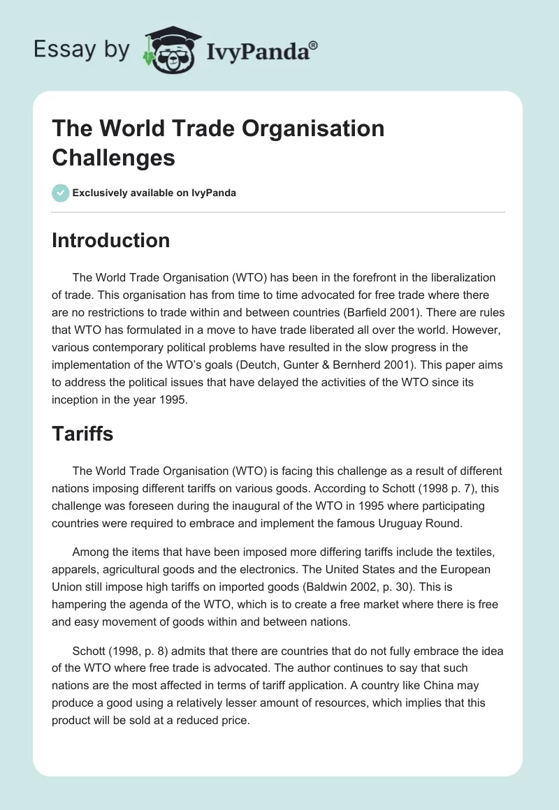 The World Trade Organisation Challenges. Page 1