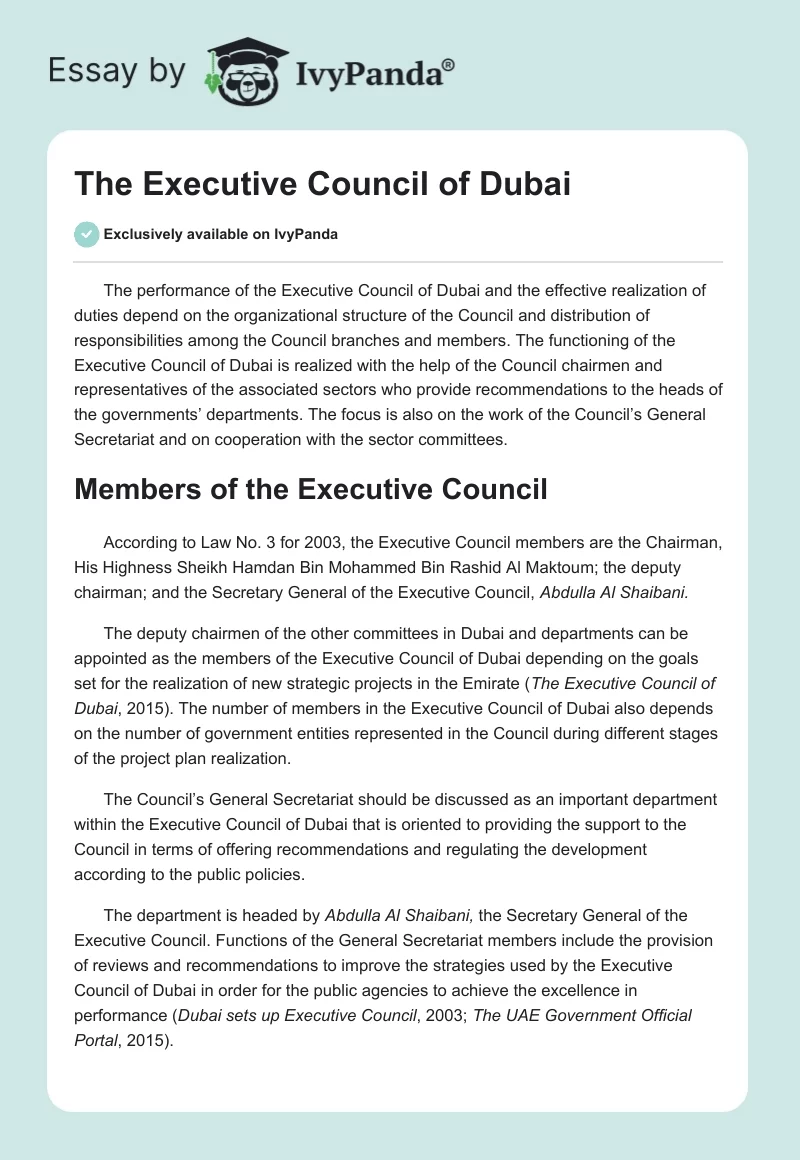 The Executive Council of Dubai. Page 1
