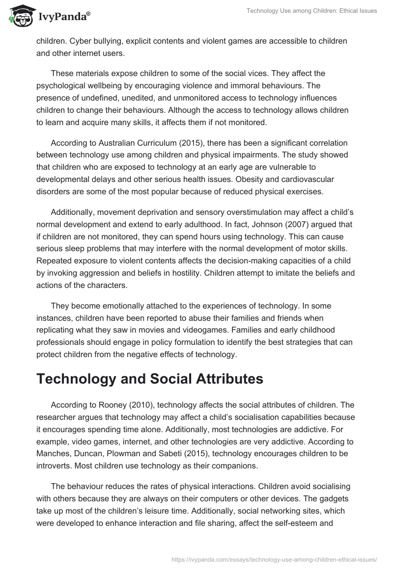Technology Use among Children: Ethical Issues. Page 2