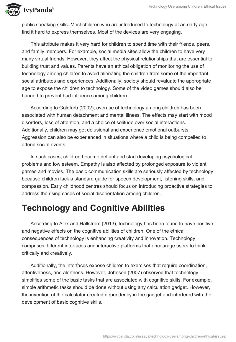 Technology Use among Children: Ethical Issues. Page 3