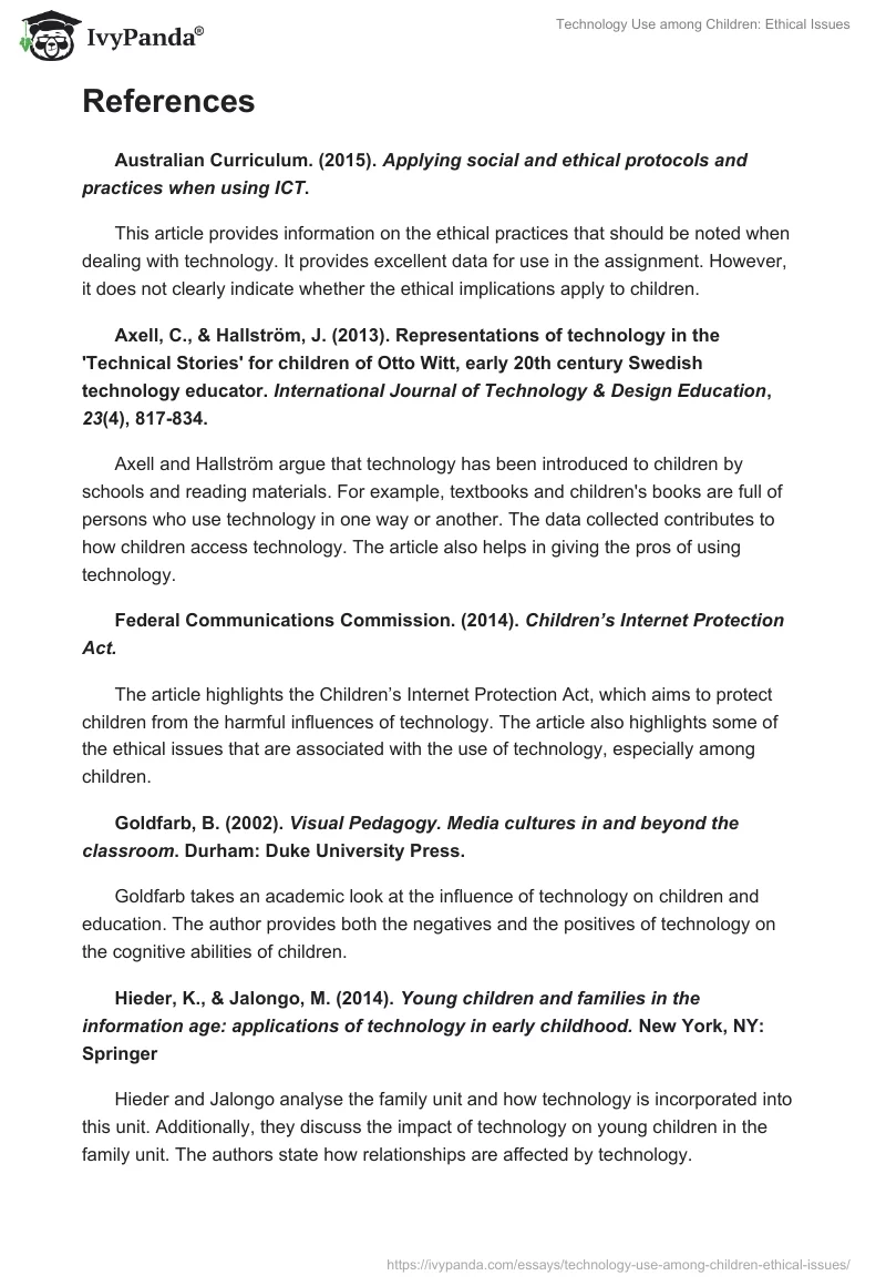 Technology Use among Children: Ethical Issues. Page 5
