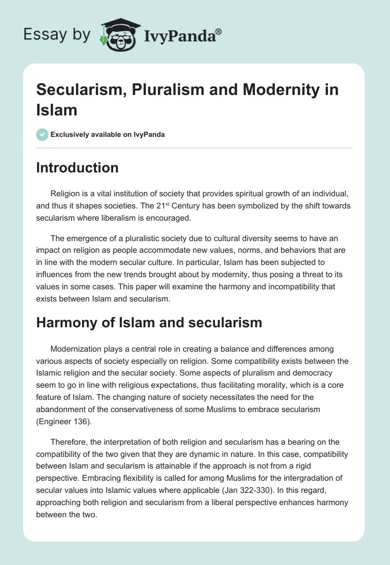 Secularism, Pluralism and Modernity in Islam. Page 1