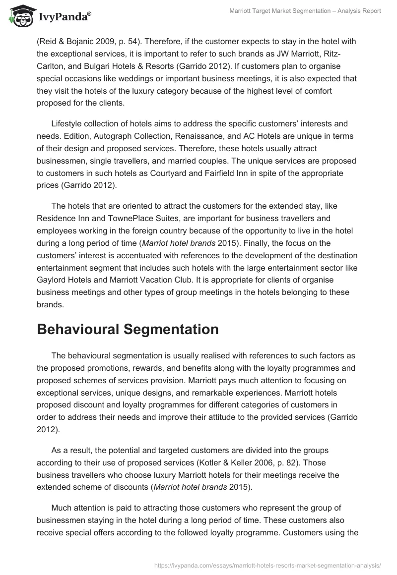 Marriott Target Market Segmentation – Analysis Report. Page 3