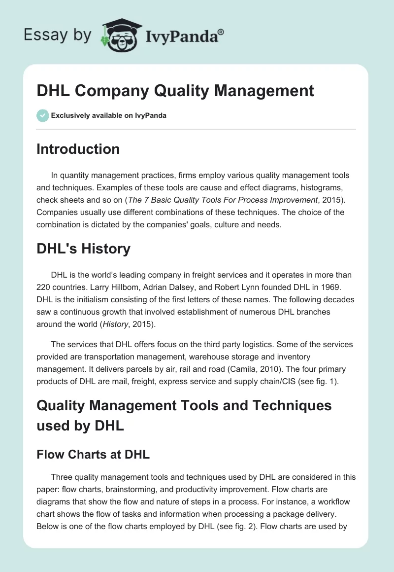 DHL Company Quality Management. Page 1