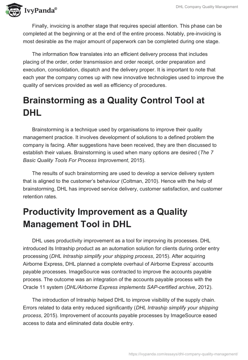 DHL Company Quality Management. Page 4
